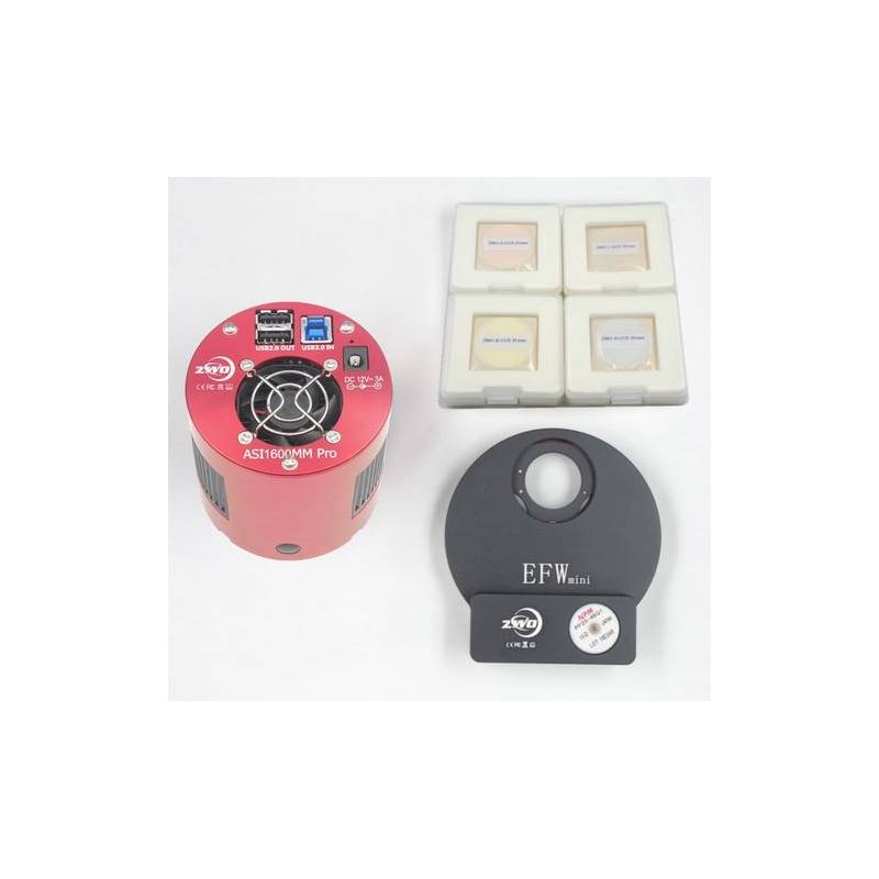 Pack Caméra refroidie monochrome ZWO ASI1600MM Pro + Roue à filtres EFW mini + Jeu de 4 filtres LRGB 31mm non montés
