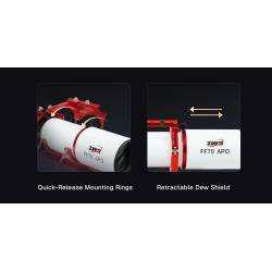 Lunette ZWO Apochromatique FF70 70mm F/7 Quadruplet - Focuseur rotatif Rack&Pinion 2.4"