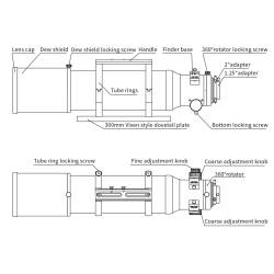 Lunette ZWO Apochromatique FF110 110mm F/7 Quadruplet - Focuseur rotatif Rack&Pinion 3"