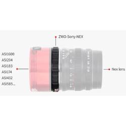 Adaptateur ZWO à filetage T2 pour caméras ASI vers objectif Sony NEX